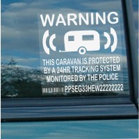 6 x Personalised with CRiS VIN Number-Caravan Dummy Fake GPS Tracking System Device Unit-RV Security Alarm Warning Window Stickers-Police Monitored Vinyl Signs